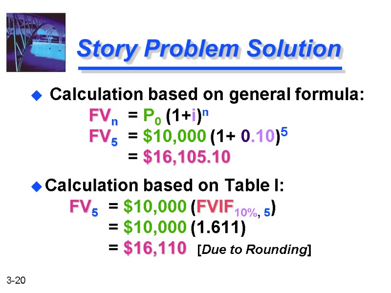 Calculation based on Table I:    FV5  = $10,000 (FVIF10%, 5)